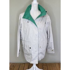 Mackintosh Hooded Snap Front Rain Jacket Coat Size Large Women’s Beige